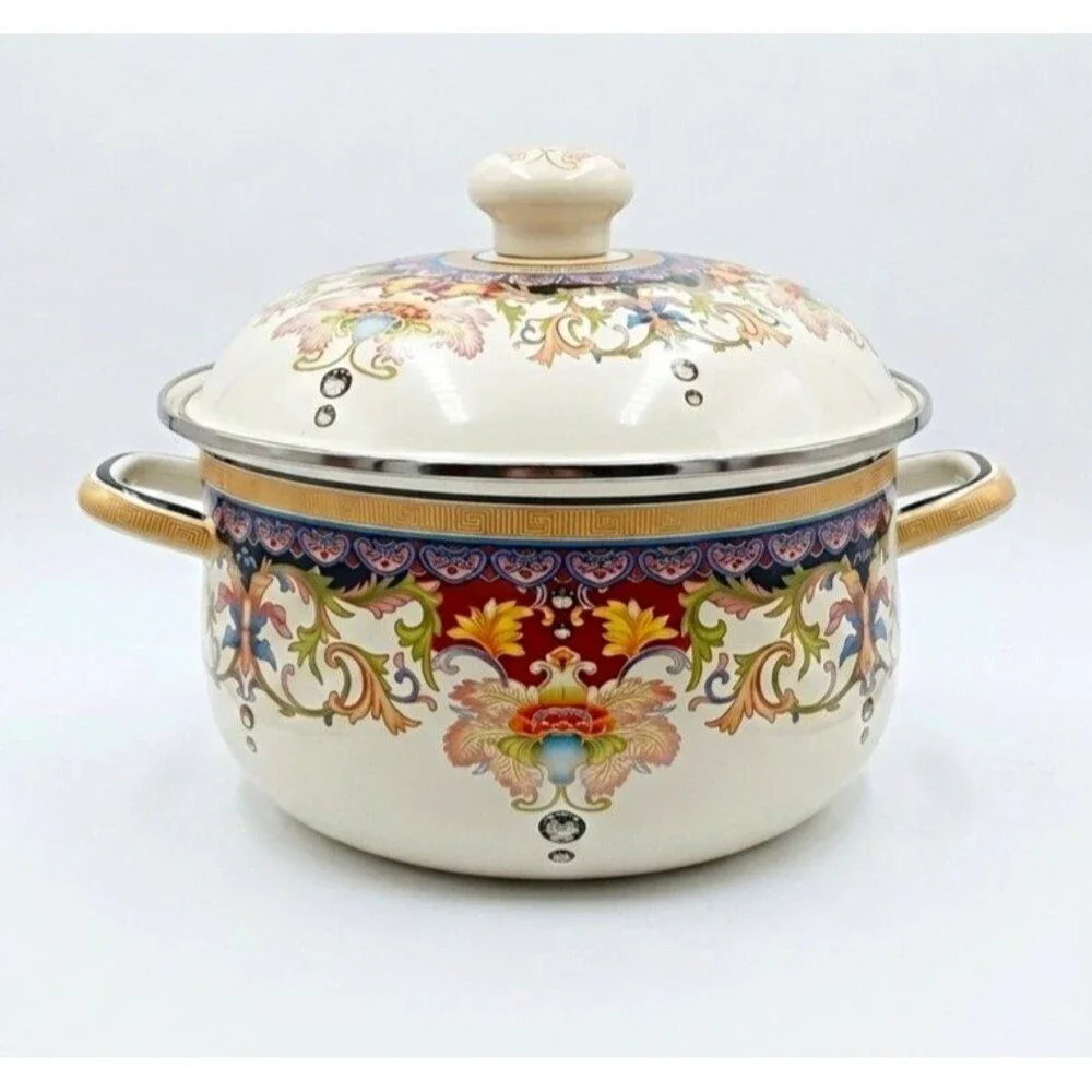XJL 24cm Enamel Stockpot w/ Lid, 3.6 qt Multicolor Double Handle